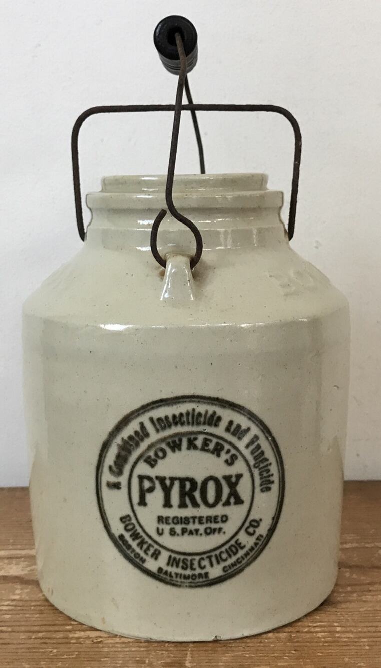Vtg Antique 1900s Primitive Bowkers Pyrox Stoneware Jug Crock Wood Handle 9.5"